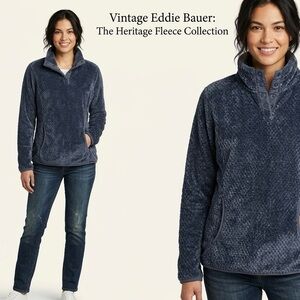 Vintage Eddie Bauer Fleece Sweatshirt 1/4 Button Pullover Sweater